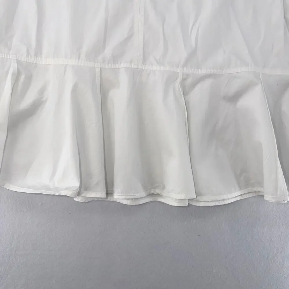 J.Crew White Cotton Poplin Delilah Puff Sleeve Ruffle Hem Mini Dress Size L